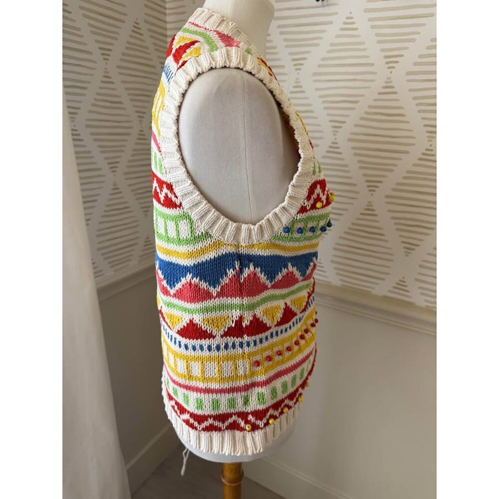 All Week Long Women’s Small Vintage Multicolor Cotton & Wood Bead Knit Vest - Picture 6 of 9